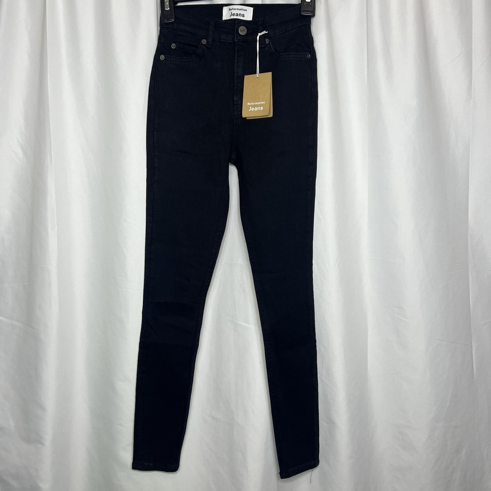 Reformation Harper High Rise Skinny Jeans Faded Black Destroyed Size 23 NWT